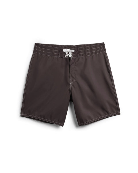 Brown shorts with a white drawstring on a white background